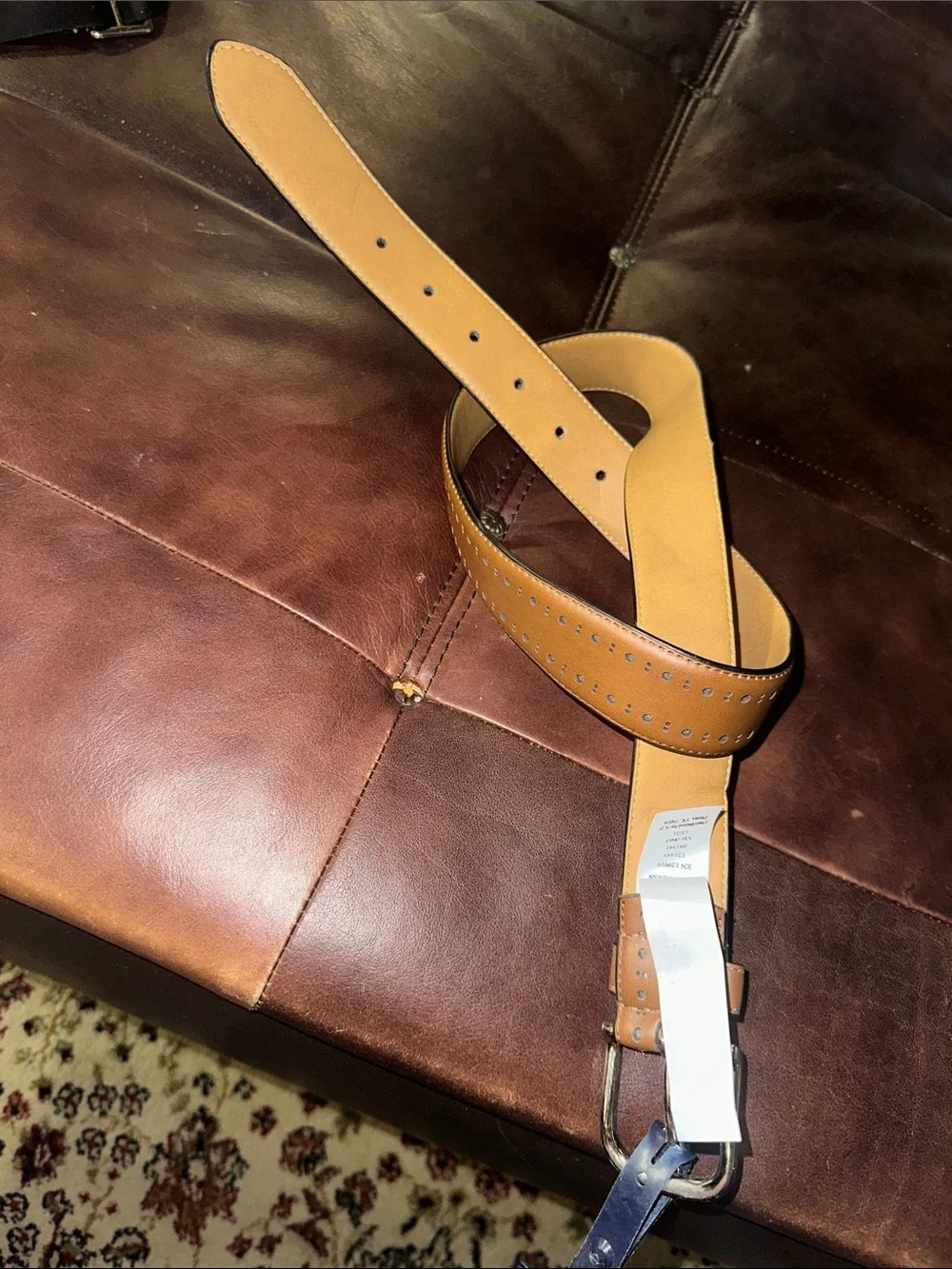 Stafford Men's Brown faux Leather Belt with cut out details